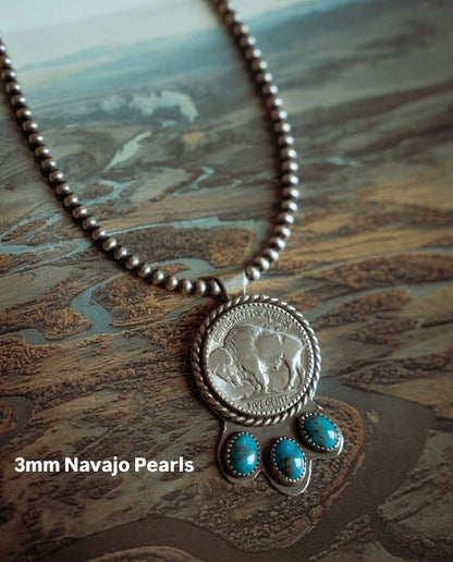 Chunky Buffalo Nickel + Turquoise Necklace