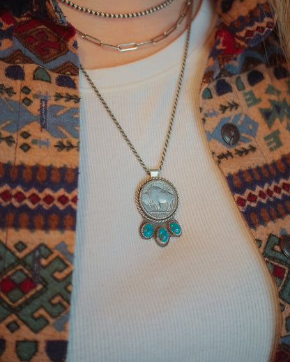 Chunky Buffalo Nickel + Turquoise Necklace