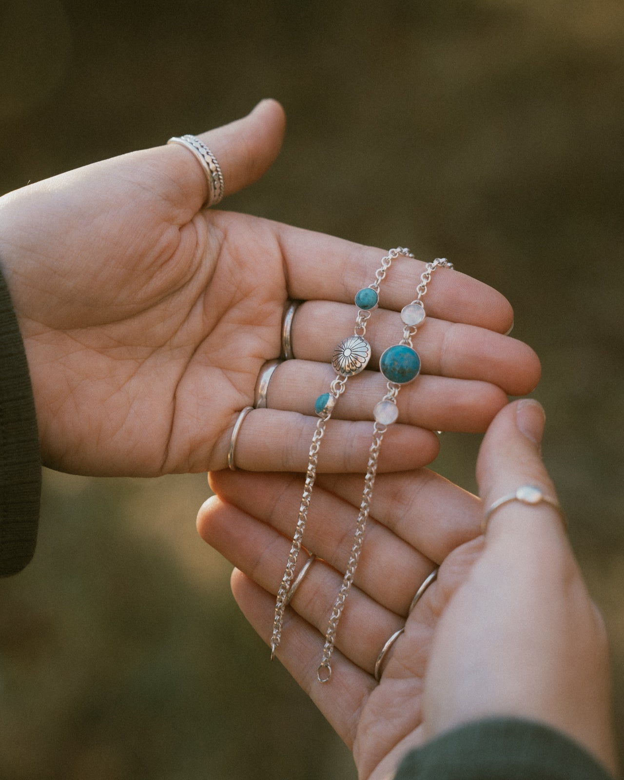 Turquoise + Rainbow Moonstone Bracelet