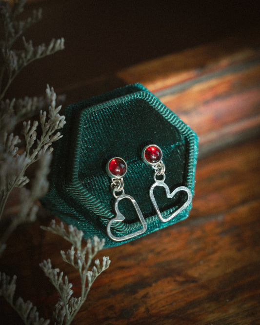 Garnet Heart Studs