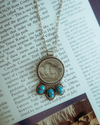 Chunky Buffalo Nickel + Turquoise Necklace