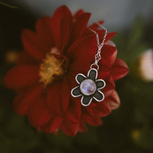 Rainbow Moonstone Flower Necklace